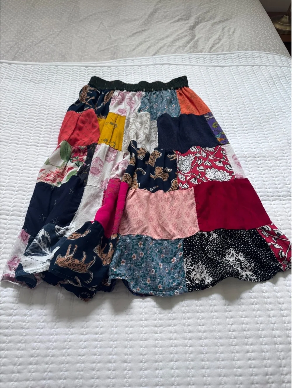 Upcycled DIY Patchwork Midi Skirt - Boho / Festival Style (Fits Small) Has hole